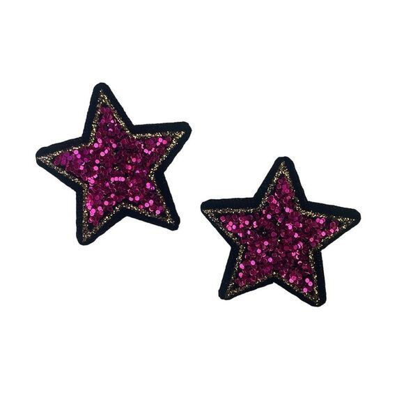 2 Pc. Magenta Pink Glitter Sparkle Star Patches - Picture 1 of 3